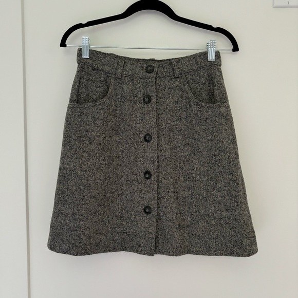 MaxMara Dresses & Skirts - Vintage Weekend by Max Mara Wool Mini Skirt Button Front Size 8 Black White Grey
